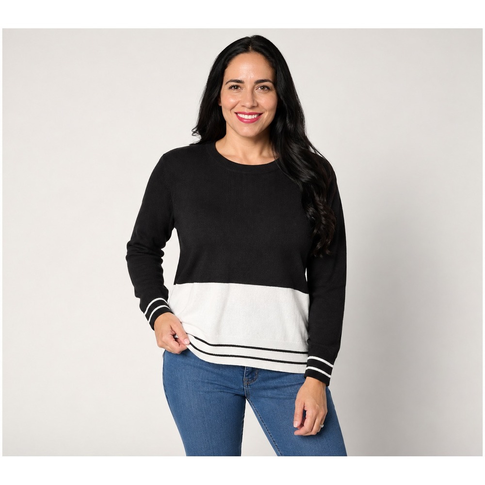 Belle by Kim Gravel Bottom Line Tipped Sweater Black/White, X-Large